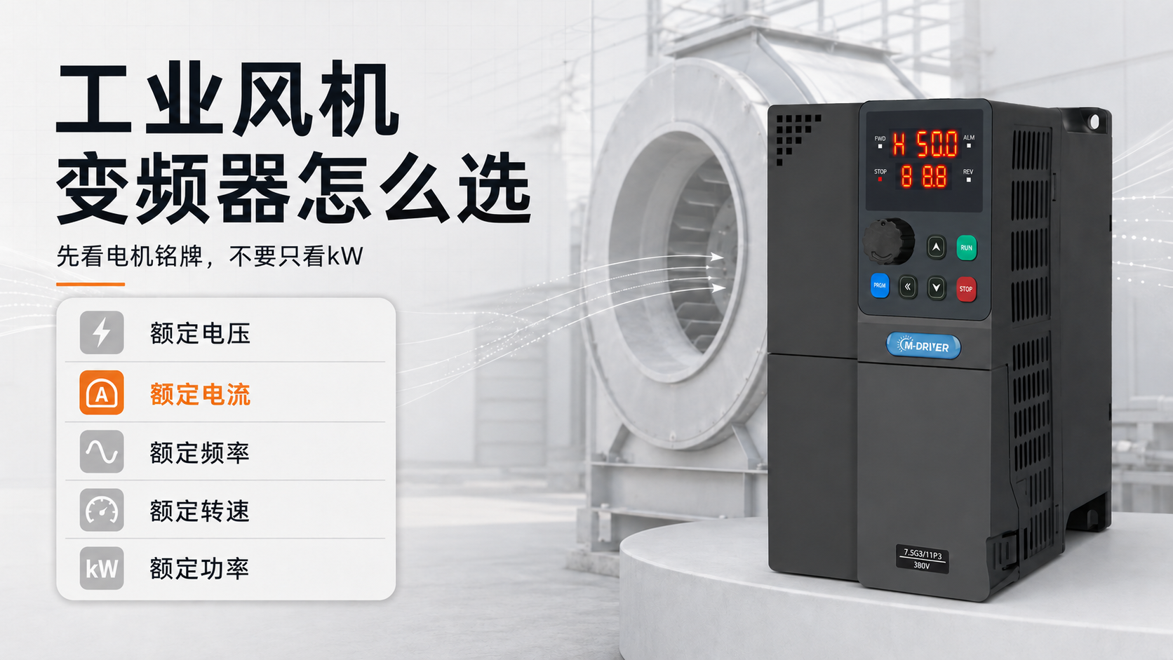 工业风机变频器选型需要核对的电机铭牌参数